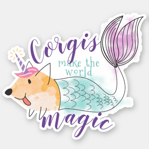 Cute Welsh corgi unicorn mermaid magic dog Sticker