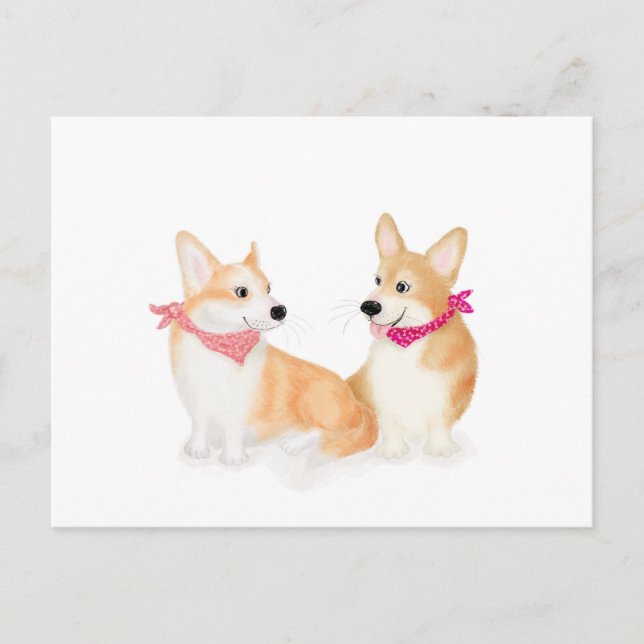 Cute Welsh corgis wearing pink bandanas postcard (Front)