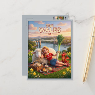 Cute Welsh Dragon Visit Wales Travel Postcard