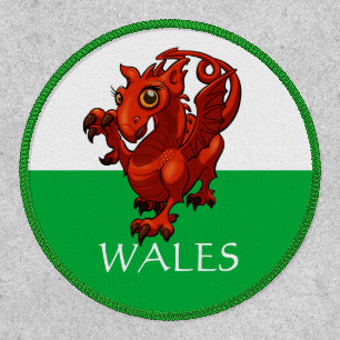 Cute Welsh Dragon Wales Flag Add Your Text Cartoon Patch