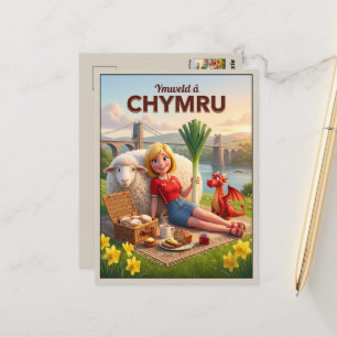 Cute Welsh Dragon Ymweld â Chymru Travel Postcard