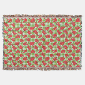 Cute Welsh Red Dragons on Green Check Gingham Throw Blanket