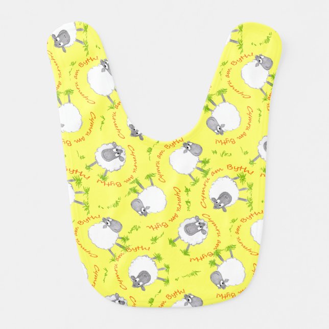 Cute Welsh Sheep, Wales Forever, Baby Bib (Front)