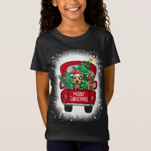 Cute Welsh Terrier Red Truck Merry Christmas Bleac T-Shirt