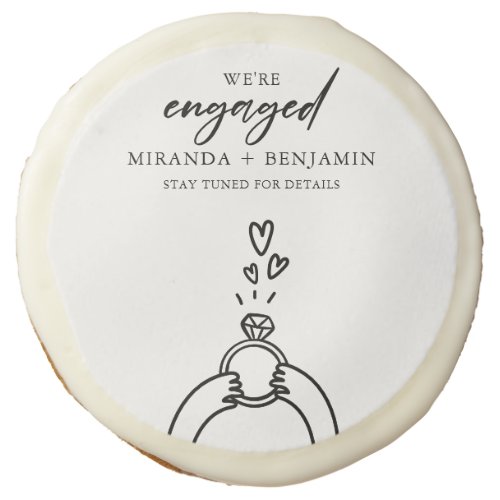 Cute Were Engaged Engagement Announcement Square  Sugar Cookie