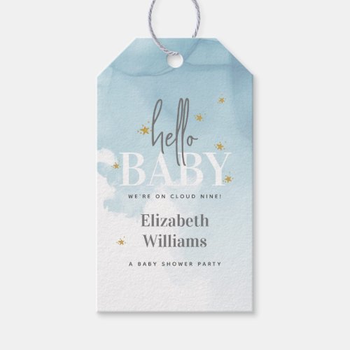 Cute Were on Cloud 9 Hello Baby Shower Gift Tags