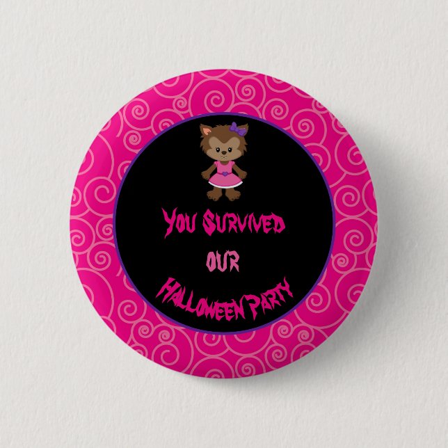 Cute Werewolf Girl Halloween Party Button (Front)