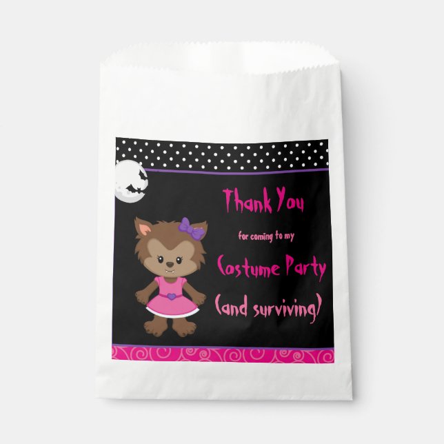 Cute Werewolf Girl Halloween Party Favor Bag (Front)