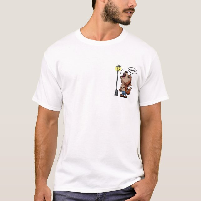 Cute Werewolf Howling Under Street Lamp Cartoon T-Shirt (Front)