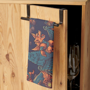 Cute Werewolves Running Around a Village Kitchen Towel