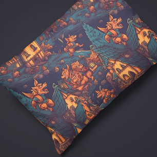 Cute Werewolves Running Around a Village Pillow Case