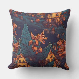 Cute Werewolves Running Around a Village Throw Pillow