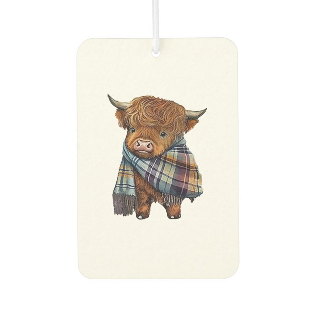 Cute West Highland Cow Baby With Plaid Scarf Wrapp Air Freshener (Front)