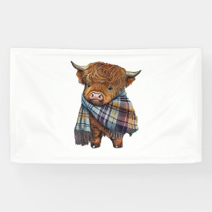 Cute West Highland Cow Baby With Plaid Scarf Wrapp Banner