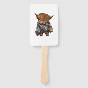 Cute West Highland Cow Baby With Plaid Scarf Wrapp Hand Fan