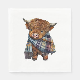 Cute West Highland Cow Baby With Plaid Scarf Wrapp Napkins