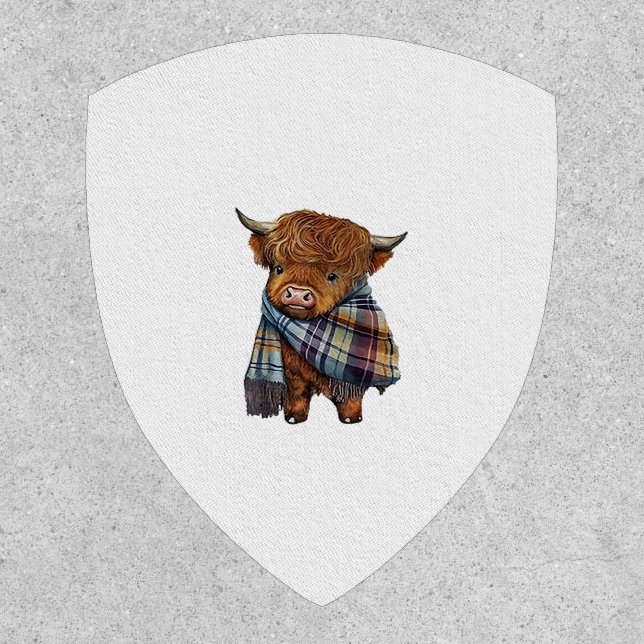 Cute West Highland Cow Baby With Plaid Scarf Wrapp Patch (Front)