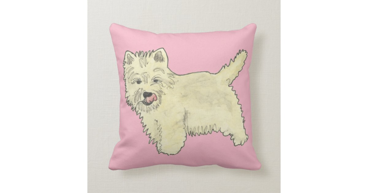 Cute West Highland Terrier Dog Art Painting Design Throw Pillow