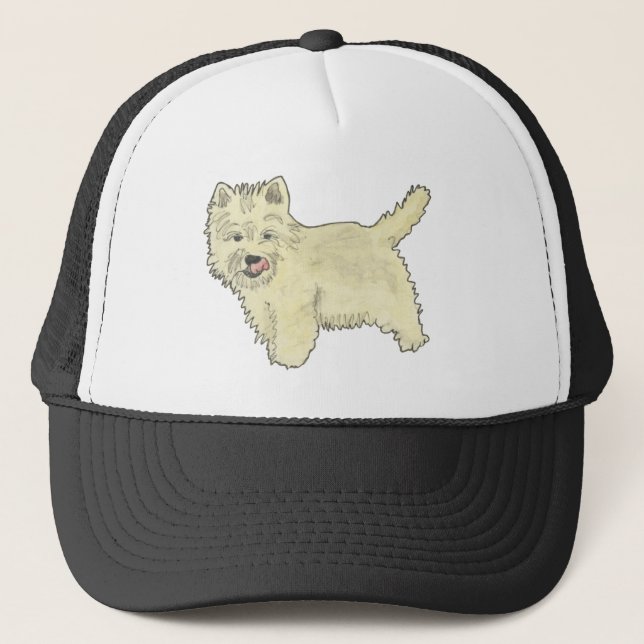 Cute West Highland Terrier Dog Art Painting Design Trucker Hat (Front)