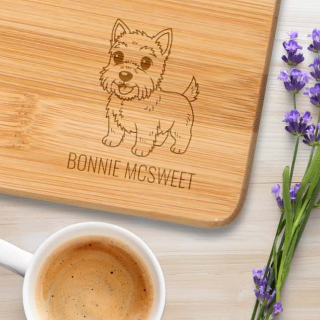Cute West Highland Terrier Dog Custom Name Engraved Cutting Board (Creator Uploaded)