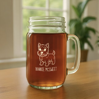 Cute West Highland Terrier Dog Custom Name Mason Jar W/ Handle