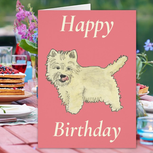Cute West Highland Terrier Dog Pink  Cards (Cute westie dog happy birthday pink folded card West highland terrier watercolor animal art pet love)