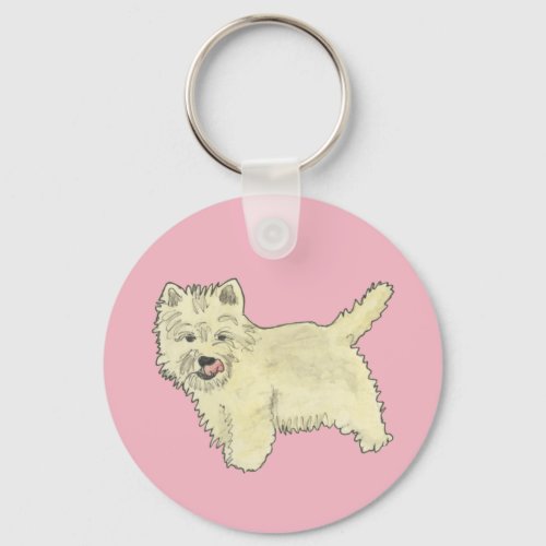 Cute West Highland Terrier Dog Westie Pink Pet Art Keychain