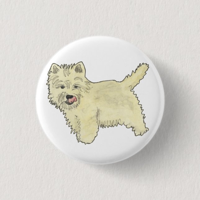 Cute West Highland Terrier Funny Dog Art Design Button (Front)