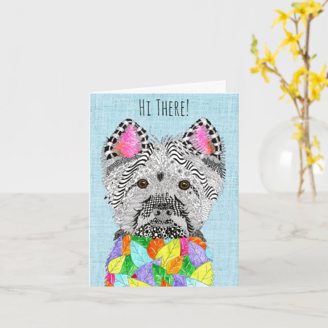 Cute West Highland Terrier Greeting Card (Yellow Flower)