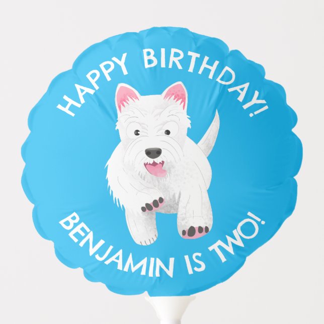 Cute west highland terrier personalized birthday balloon (Front)