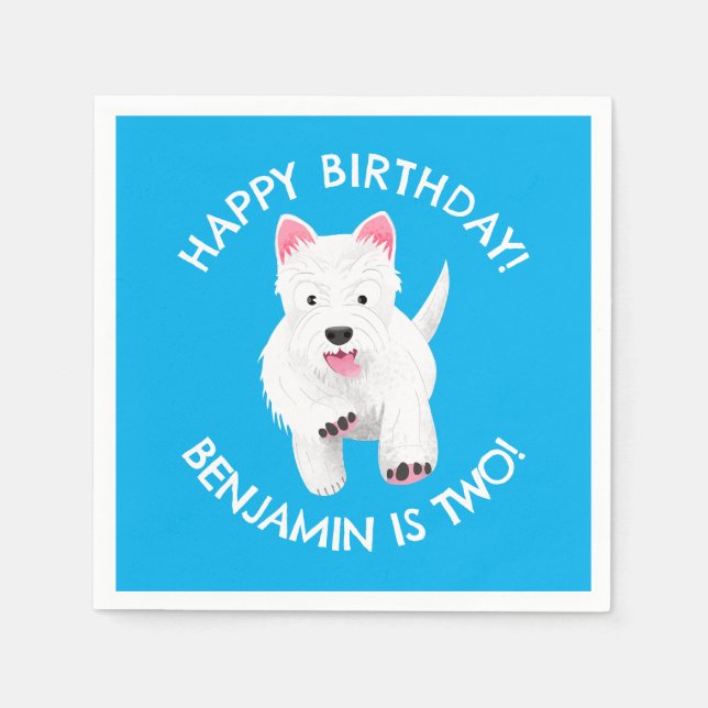Cute west highland terrier personalized birthday napkins (Front)