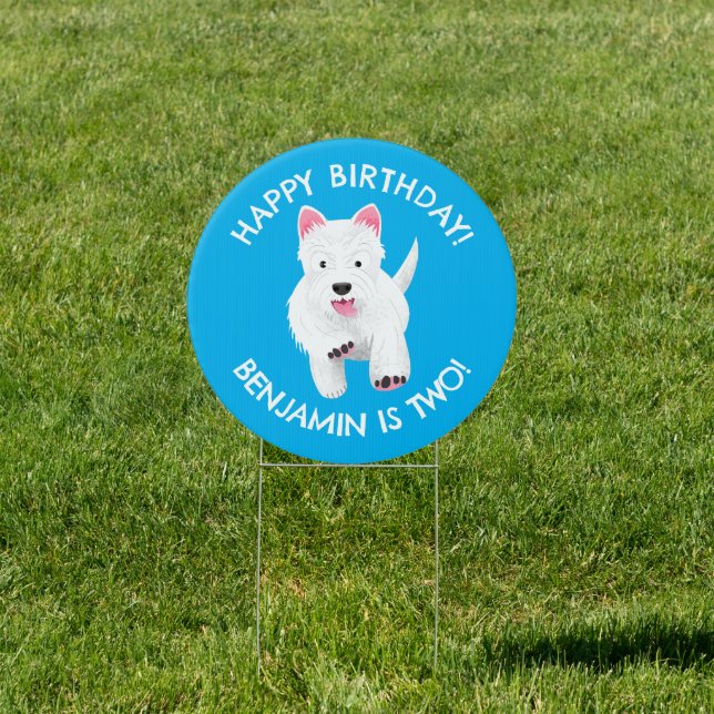 Cute west highland terrier personalized birthday sign (Insitu)