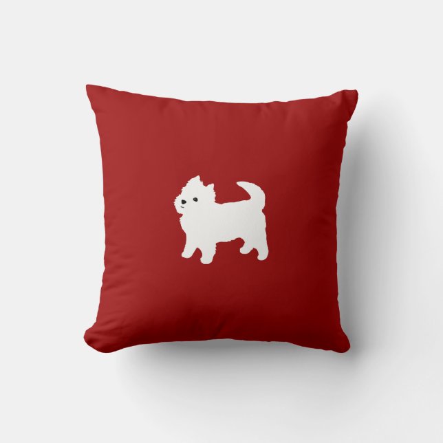 Cute West Highland Terrier White Puppy Red Throw Pillow (Front)