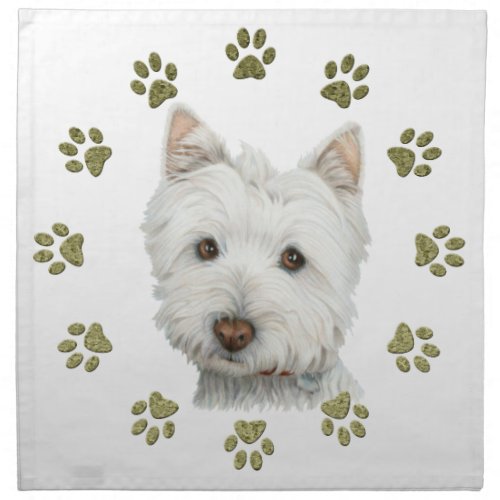 Cute West Highland White Terrier Dog and Paws Cloth Napkin