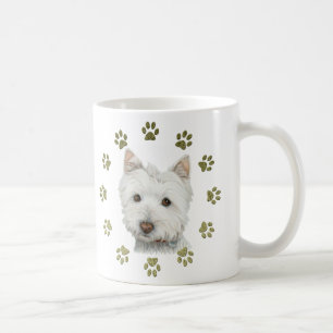 Cute West Highland White Terrier Dog and Paws Coffee Mug