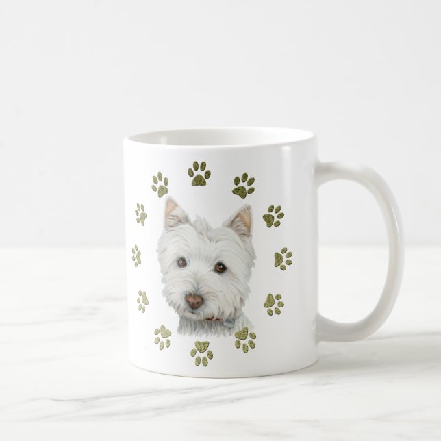 Cute West Highland White Terrier Dog and Paws Coffee Mug (Right)