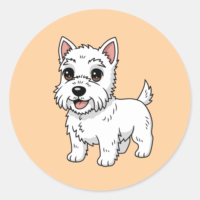 Cute West Highland White Terrier Dog Beige Classic Round Sticker (Front)