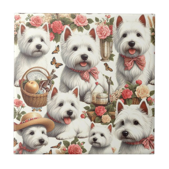 Cute West Highland White Terrier Seamless Ceramic Tile (Front)