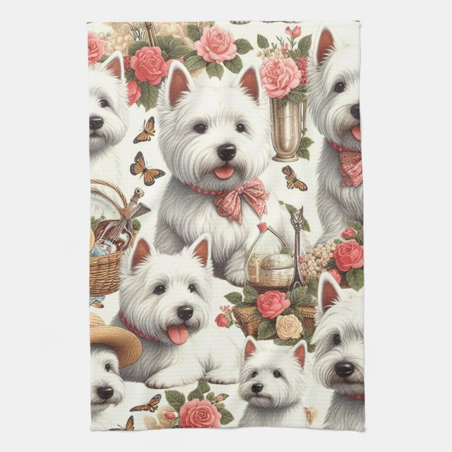 Cute West Highland White Terrier Seamless Kitchen Towel (Vertical)