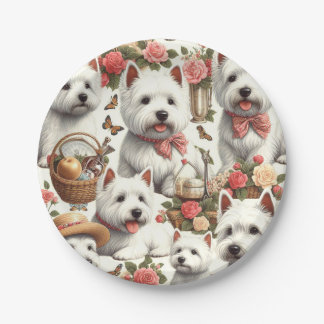 Cute West Highland White Terrier Seamless Paper Plates