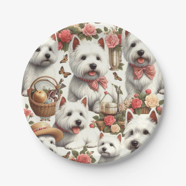 Cute West Highland White Terrier Seamless Paper Plates (Front)