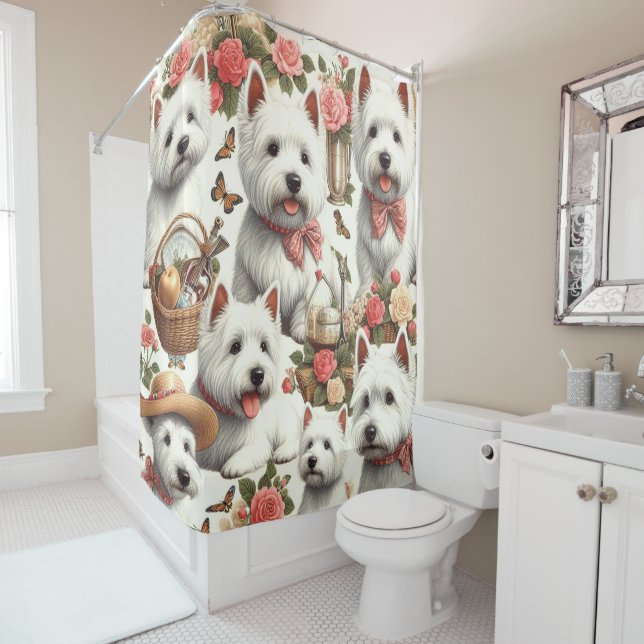 Cute West Highland White Terrier Seamless Shower Curtain (In Situ)