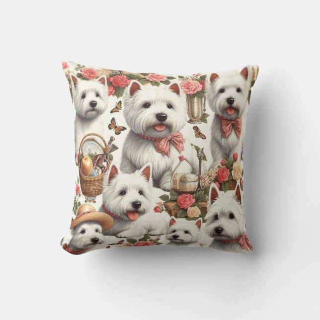 Cute West Highland White Terrier Seamless Throw Pillow (Front)
