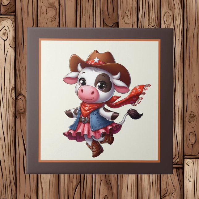 Cute Western cow lovers  Ceramic Tile (Creator Uploaded)