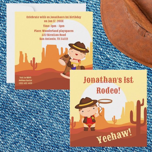 Cute Western Cowboy 1st rodeo Age 1 birthday Invitation