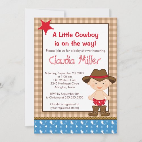 Cute Western Cowboy Baby Shower Invitation