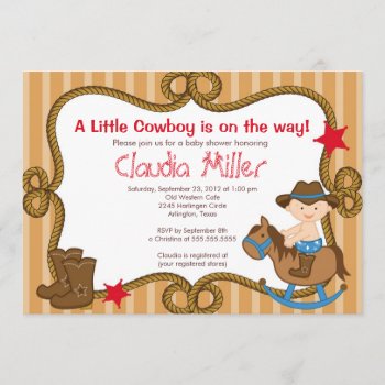 Cute Western Cowboy Baby Shower Invitation by alleventsinvitations at Zazzle
