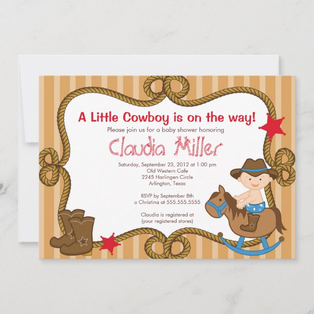 Cute Western Cowboy Baby Shower Invitation (Front)