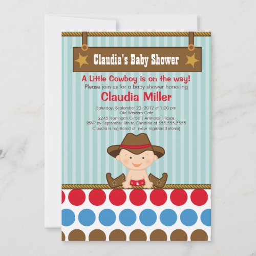 Cute Western Cowboy Baby Shower Invitation