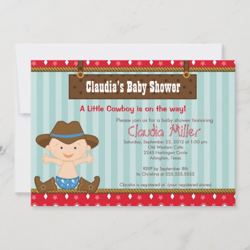 Cute Western Cowboy Baby Shower Invitation